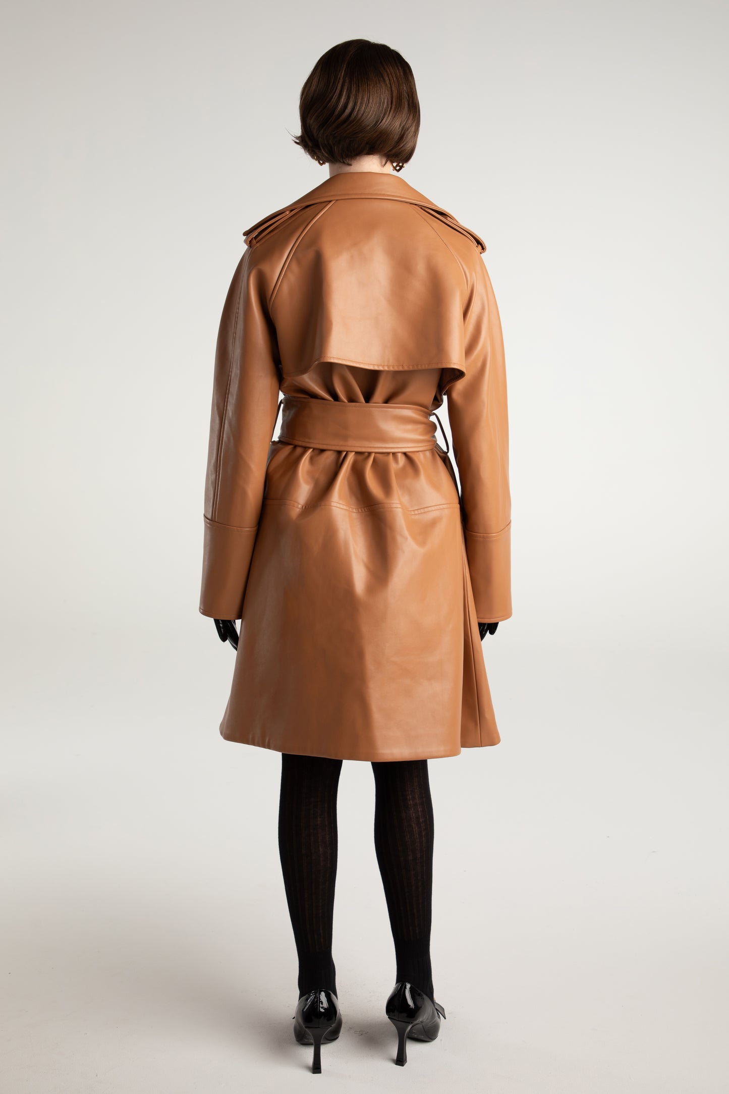 Keira Leather Trench Coat (Brown) (Final Sale)