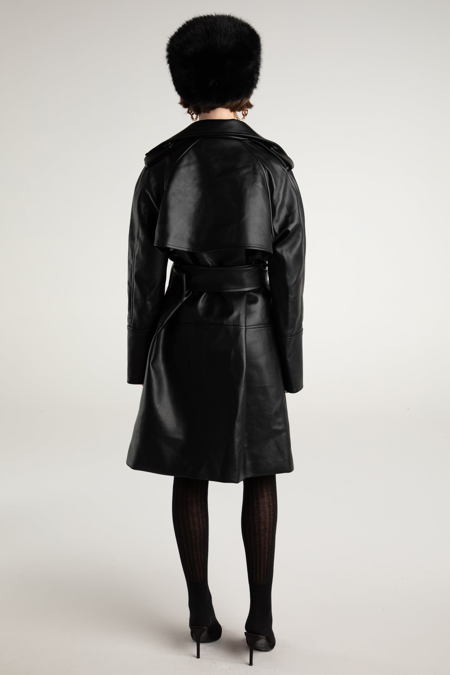 Keira Leather Trench Coat (Black) (Final Sale)