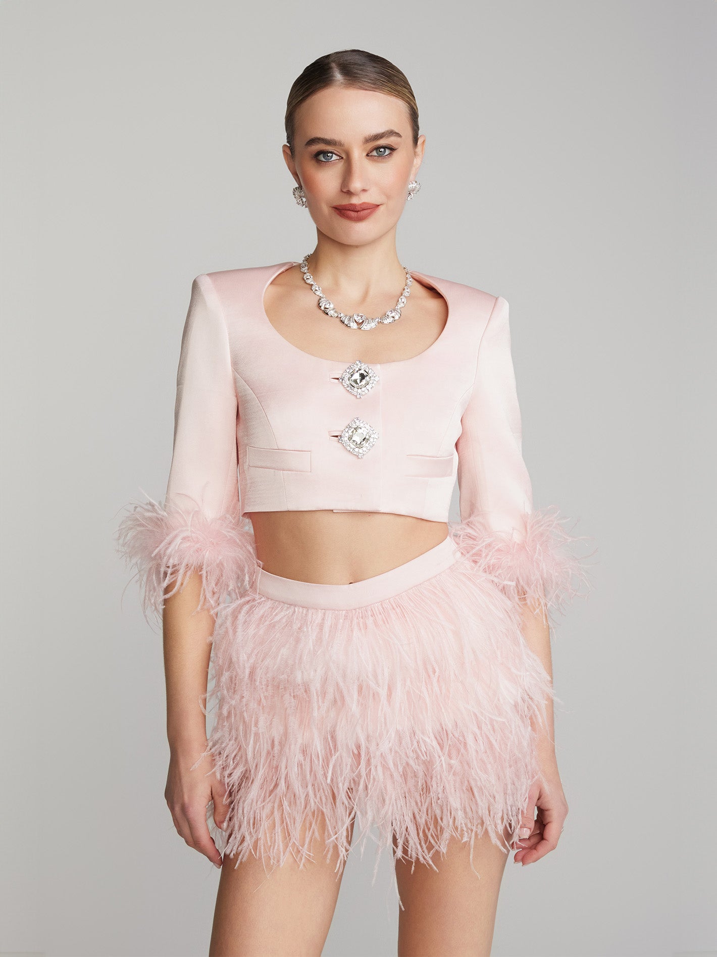 Ambre Satin Feather Top (Pink)