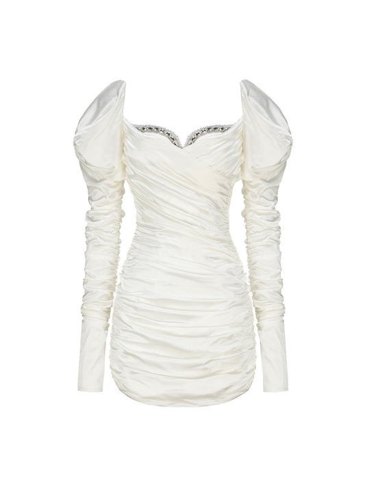 Daphne Satin Dress (White)