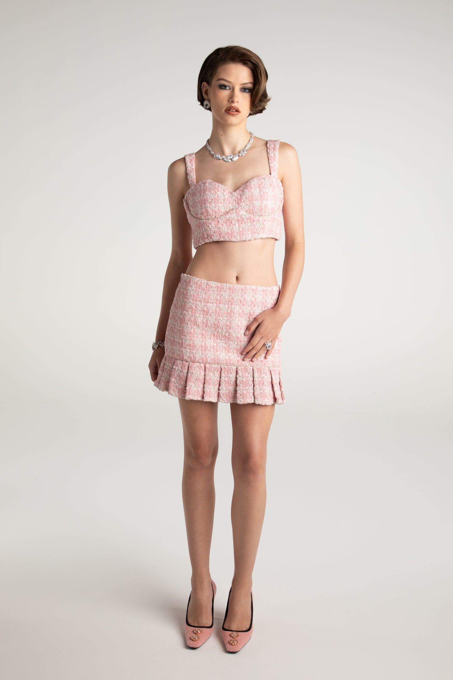 Chelsea Tweed Skirt Set  (Pink) (Final Sale)