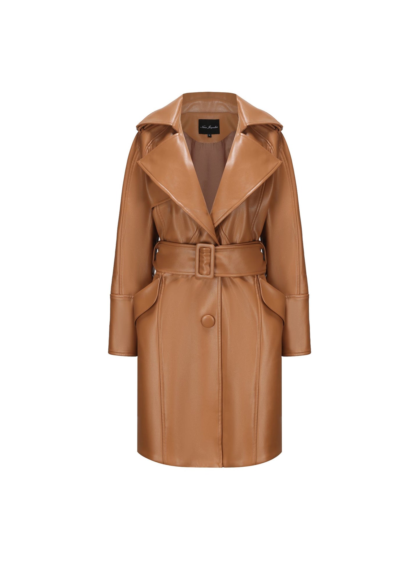 Keira Leather Trench Coat (Brown) (Final Sale)