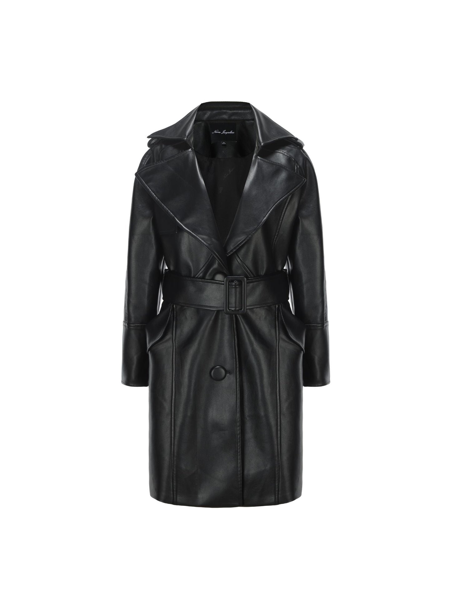 Keira Leather Trench Coat (Black) (Final Sale)