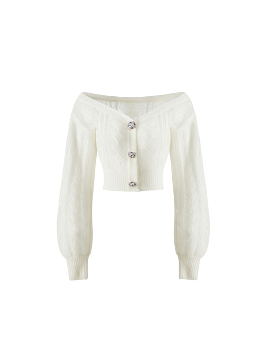 Eva Off Shoulder Cardigan (White)