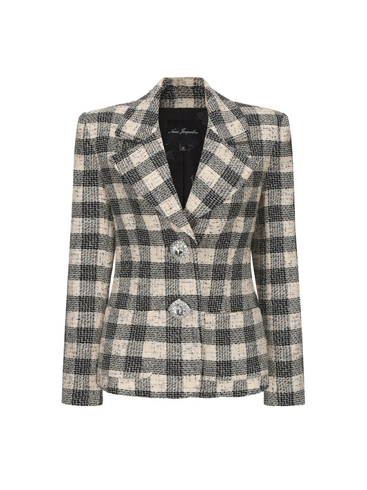 Maya Lapel Suit Jacket (Black Checkered)