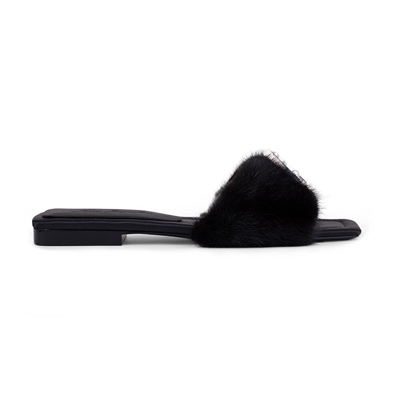 Chantal Fur Sandals (Black) (Final Sale)