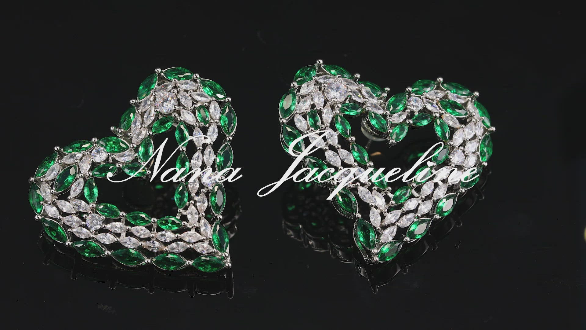 jade green Crystal-embellished heart necklace with emerald accents.