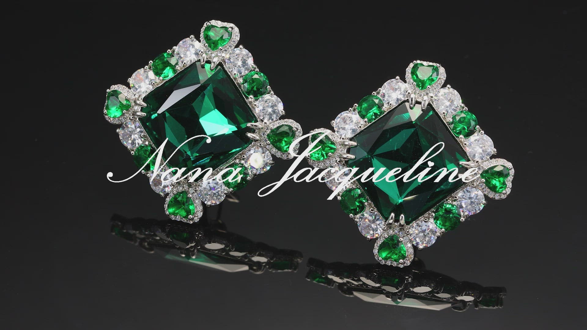 diamond shape earrings with emerald accents