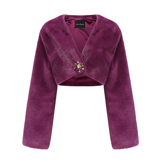 Monica Cropped Fur Coat (Purple) (Final Sale)