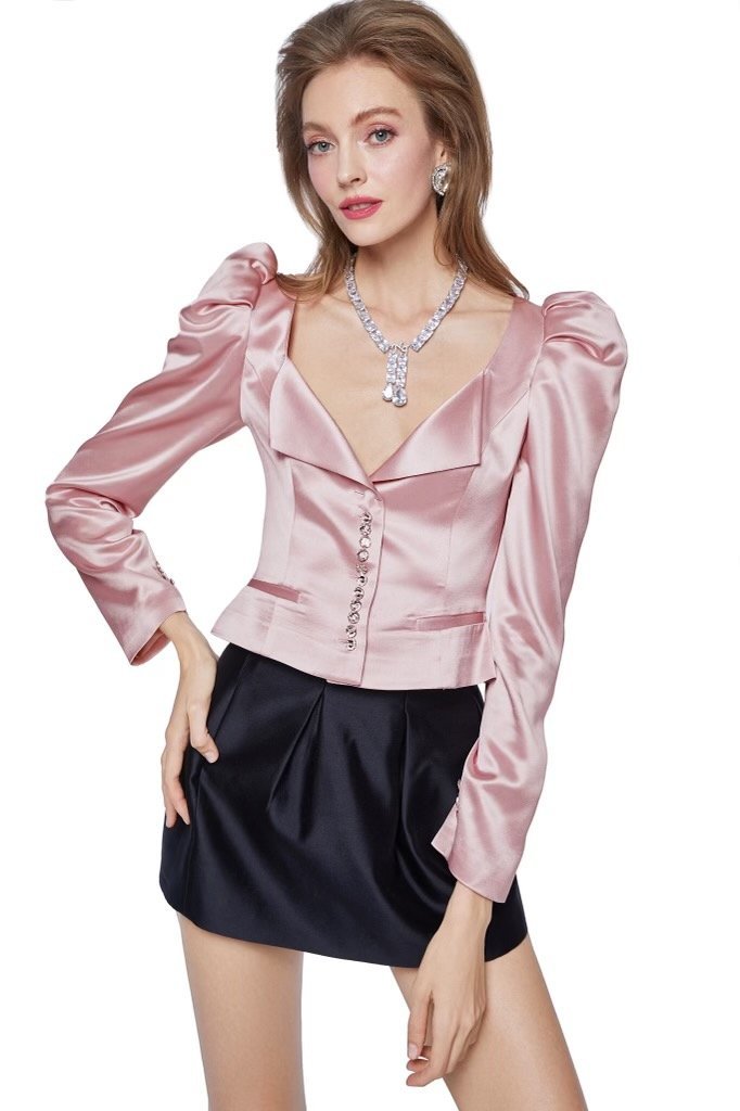 Pink Jaylene Satin Shirt with Puff Sleeves - Nana Jacqueline