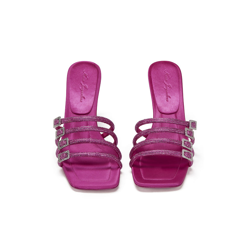 4 hot pink straps, each featuring rhinestone details and chic buckles.