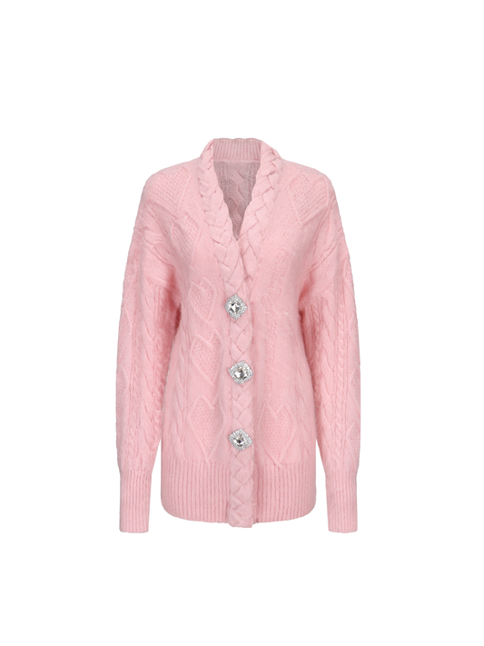 Lexi Knit Diamond Cardigan (Pink)