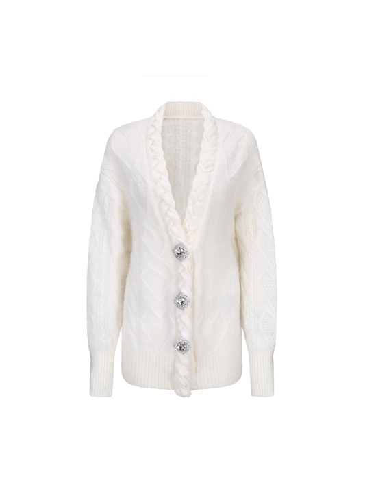 Lexi Knit Diamond Cardigan (White)